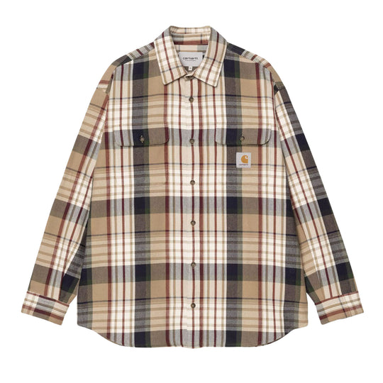 Herrenhemd Carhartt L/S Tamblyn Shirt Baumwollkaro Lederfarben