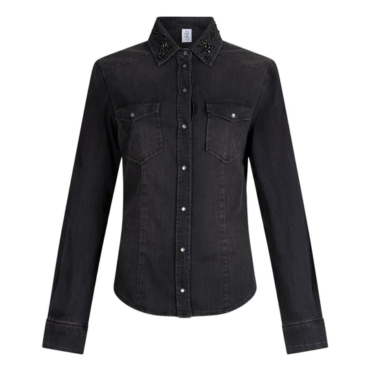 LIU-JO Women's Western M/L Cover Stones Washed Black Shirt