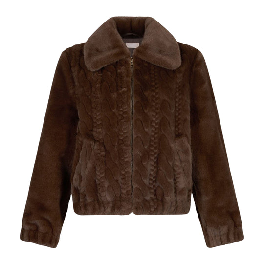 LIU-JO Women's Bomber Fur Jacket Brown