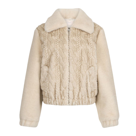 LIU-JO Women's Bomber Fur Jacket Beige