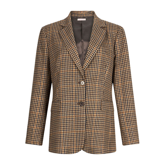 LIU-JO Women's Over Pied De Poule Jacket With Jewel Button Beige/Blue