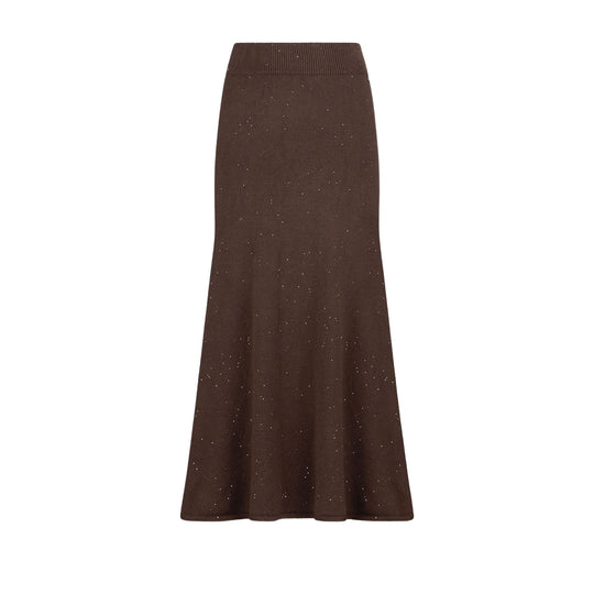 LIU-JO Women's Long Knit Skirt With Sequins Brown