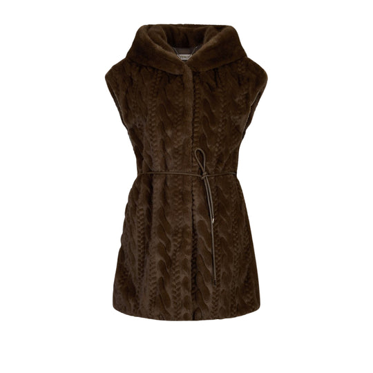 LIU-JO Women's Long Fur Hooded Vest Brown