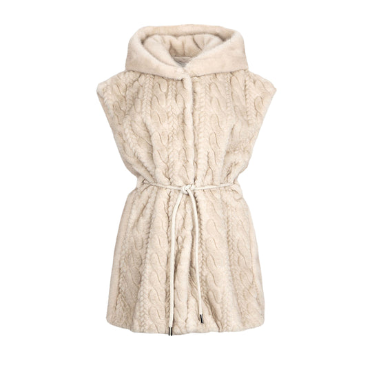 LIU-JO Women's Long Fur Hooded Vest Beige