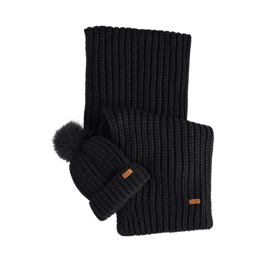 BARBOUR Women's Hat + Scarf Set - Black