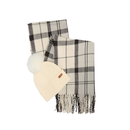 BARBOUR Set Regalo Donna Cappello DOVER + Sciarpa HAILES Tartan - Grigio/Panna