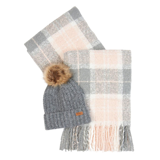 Set Donna Barbour Cappello+Sciarpa Tartan Saltburn Grigio / Rosa