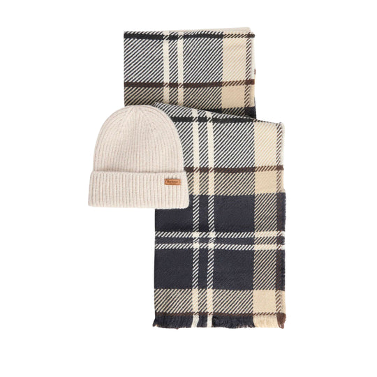 BARBOUR Set regalo Donna Berretto PENDLE e Sciarpa BLAIR - Panna/Nero