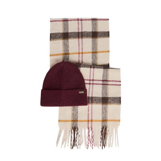 BARBOUR Set regalo Donna Berretto e sciarpa OLIVIA - Bordeaux/Panna