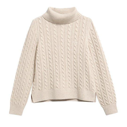 BARBOUR Damen-Zopfmusterpullover AMBLESIDE mit hohem Kragen - Beige
