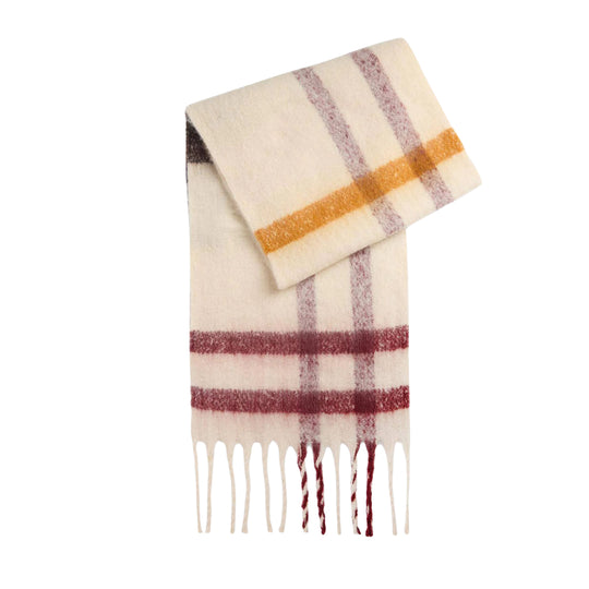 BARBOUR Sjaal ISLA Tartan Bouclé - Crème/Bordeauxrood