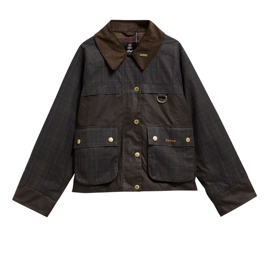 BARBOUR Damesjas van gewaxt katoen met tartanmotief SPEY REIMAGINED ICONS - Groen