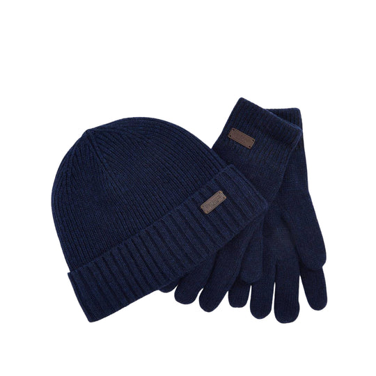 BARBOUR Geschenkset mit Handschuhen und Mütze CARLTON - Blau
