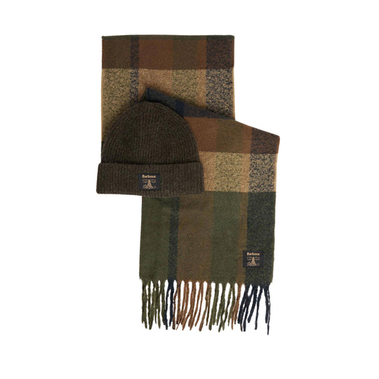 BARBOUR Cadeauset met muts en sjaal WESTERDALE - Groen/Blauw