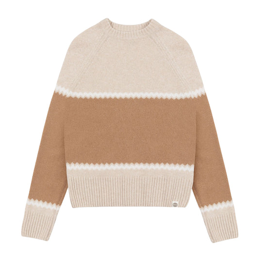 COLMAR Wollpullover mit Jacquardmuster - Creme/Kamel