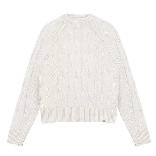 COLMAR Pullover mit Zopfmuster und Rundhalsausschnitt - Weiß
