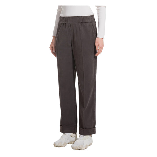 DEHA Pantalone dritto in felpa con risvolto - Marrone