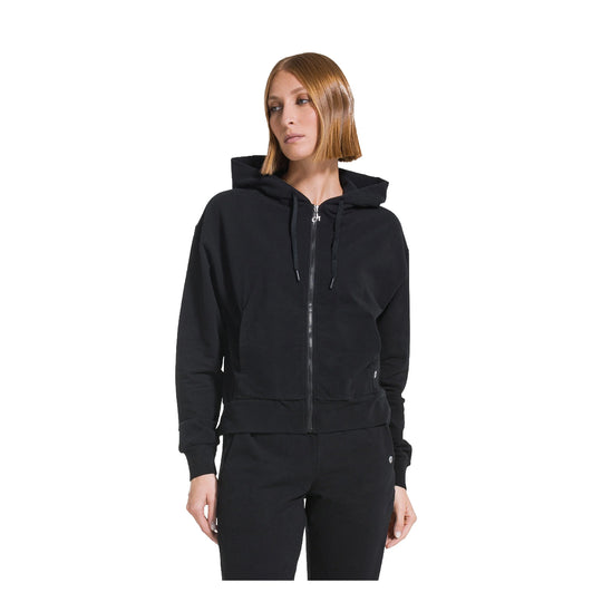 DEHA Felpa in Cotone Stretch con Zip e Cappuccio - Nero