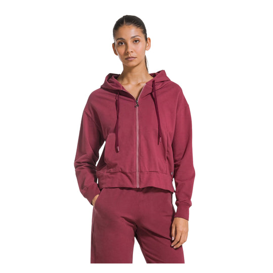 DEHA Felpa in Cotone Stretch con Zip e Cappuccio - Ciliegia