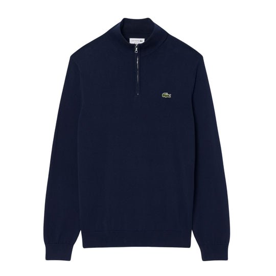 Navy Blue Cotton High Neck Zip Sweater