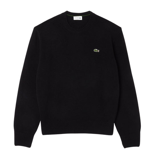Lacoste Heren trui van gekaarde wol met ronde hals - Zwart