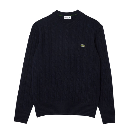 LACOSTE Herentrui met kabelpatroon van gekaarde wol - Marineblauw