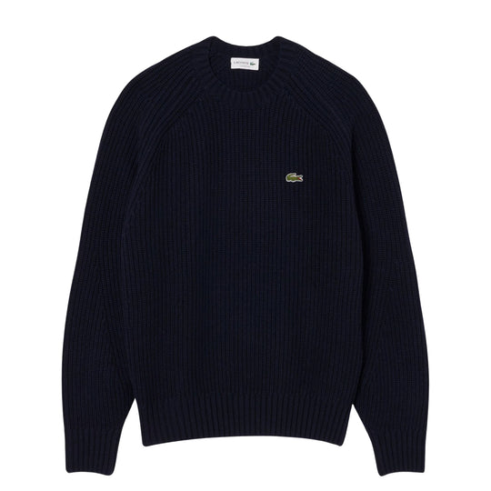 LACOSTE Thick brushed wool crew-neck sweater - Navy Blue