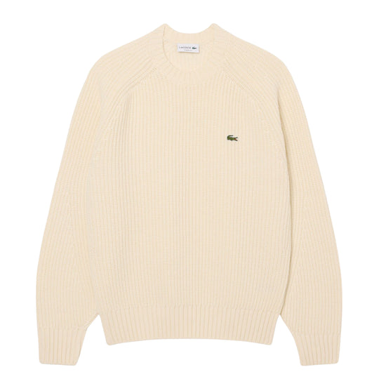 LACOSTE Maglione spesso in lana cardata con girocollo Panna