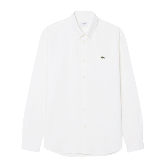 White Lacoste Regular Fit Oxford Cotton Shirt