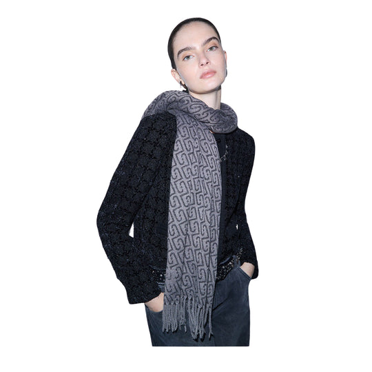 LIU-JO SOFT Sciarpa Donna con Logo Monogram - Nero/Grigio