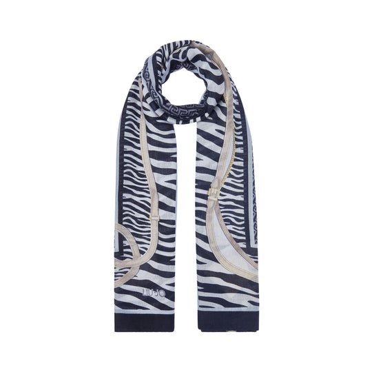 LIU-JO SOFT Stola Donna con Motivo Animalier e Stampa Cinturini - Blu