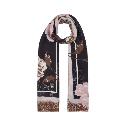 LIU-JO SOFT Damesstola met bloemen en dierenprint - Kameel