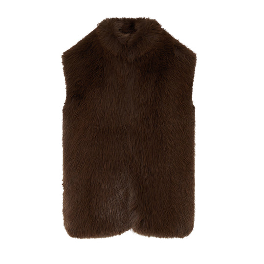 LIU-JO WHITE Gilet in pelliccia sintetica con cintura - Marrone