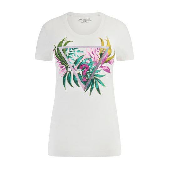 Women's Guess Slim Triangular Logo T-shirt White