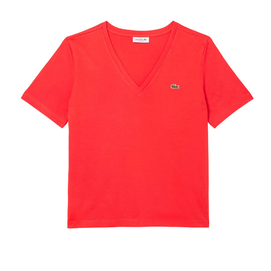 T-Shirt Damen Lacoste V-Ausschnitt Koralle