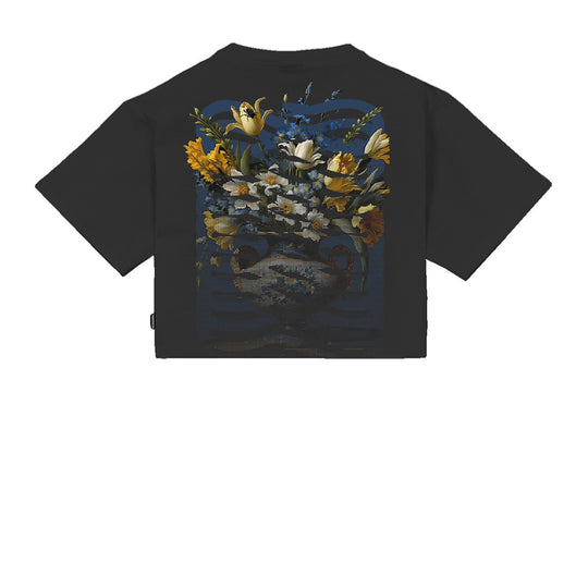 T-Shirt Damen Propaganda Rippen Bouquet Schwarz