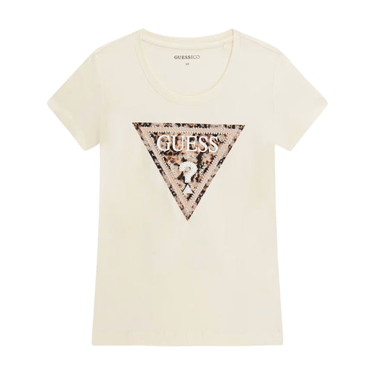 T-Shirt Donna Guess Leo Triangle Crema
