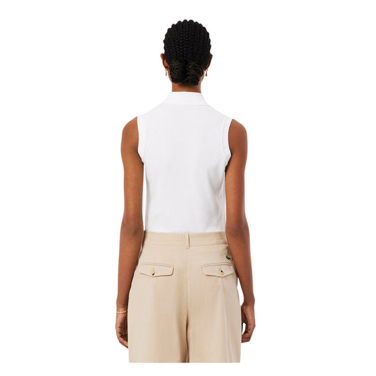 Polo Donna Lacoste Slim Fit Senza Maniche Elasticizzata L.12.D Bianco