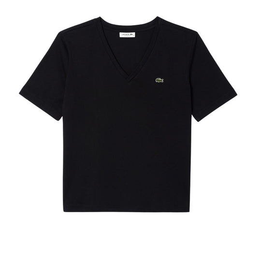 Damen-T-Shirt Lacoste V-Ausschnitt Schwarz