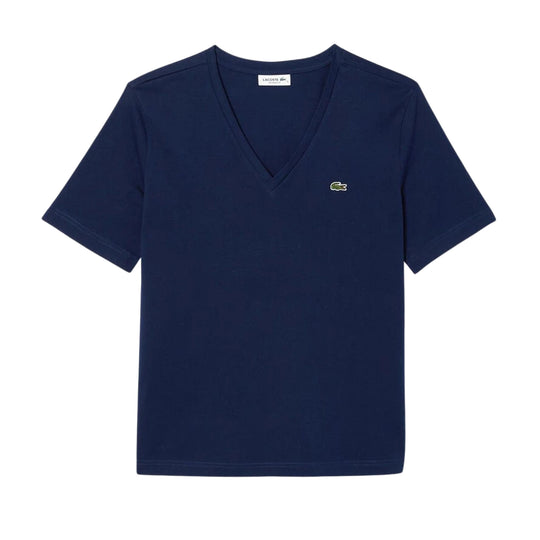 Damen-T-Shirt Lacoste V-Ausschnitt Dunkelblau