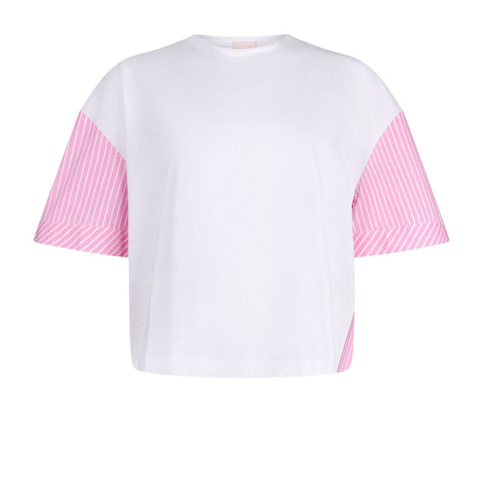 T-Shirt Donna Liu-Jo Bitessuto Manica 3/4 Rosa/Bianco