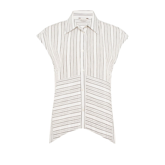 Camicia Donna Manila Grace Smanicata Over Rigata Bianco/Nero/Grigio