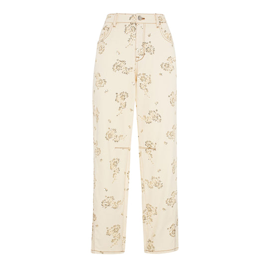 Pantalone Donna Manila Grace 5 Tasche Baloon Ricami Paillettes Panna