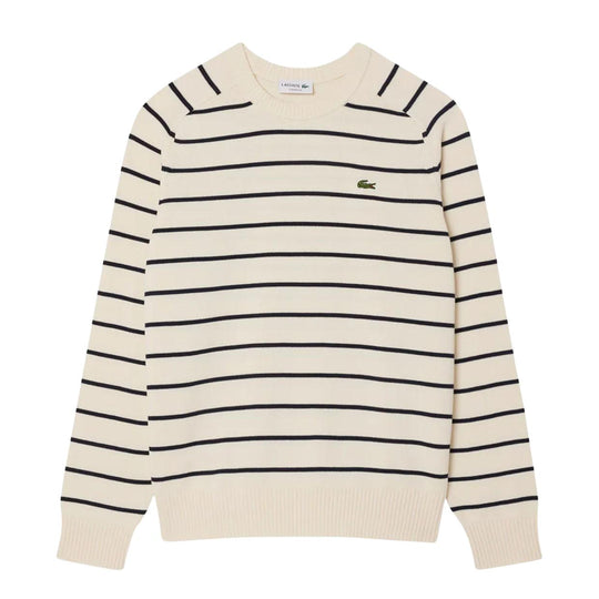 Maglione Uomo Lacoste Righe Bianco Panna / Blu