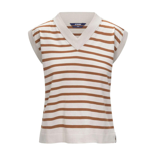 Gilet Maglia Donna K-Way Jener Stripes Beige / Marrone