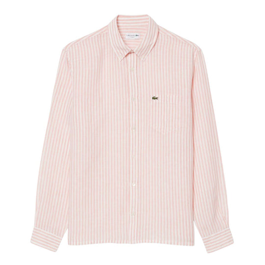 Camicia Uomo Lacoste Regular Fit Lino Bianco/Salmone