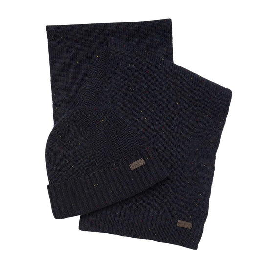 Barbour Gift Set Hat+Scarf Carlton Fleck Blue Navy