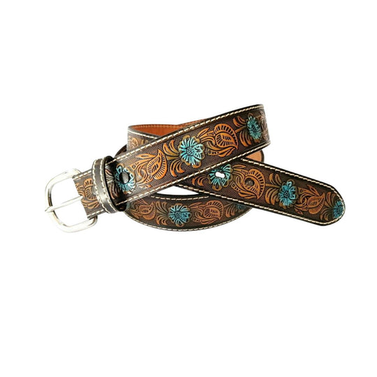 Cintura Unisex El Charro Fiori Dipinta A Mano Marrone Multicolor