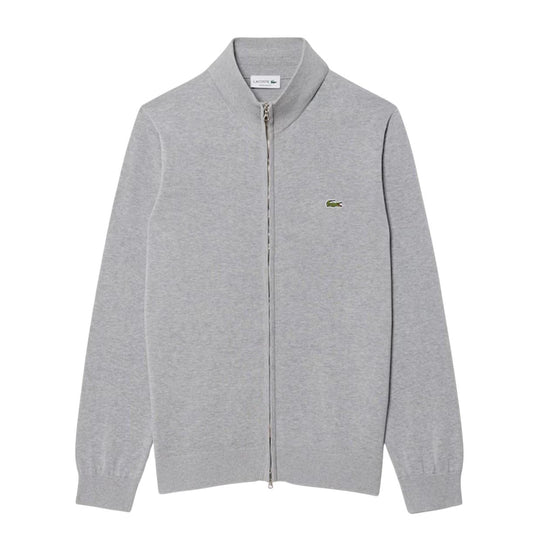 Maglia Uomo Lacoste Pullover In Cotone A Collo Alto Con Zip Grigio Melange