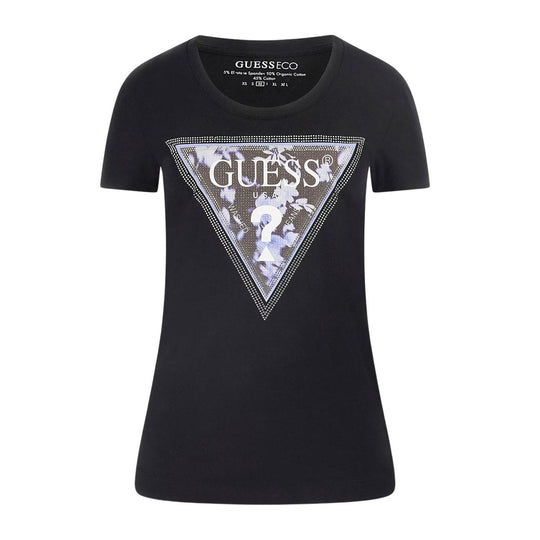 T-Shirt Damen Guess Logo Dreieck Schwarz